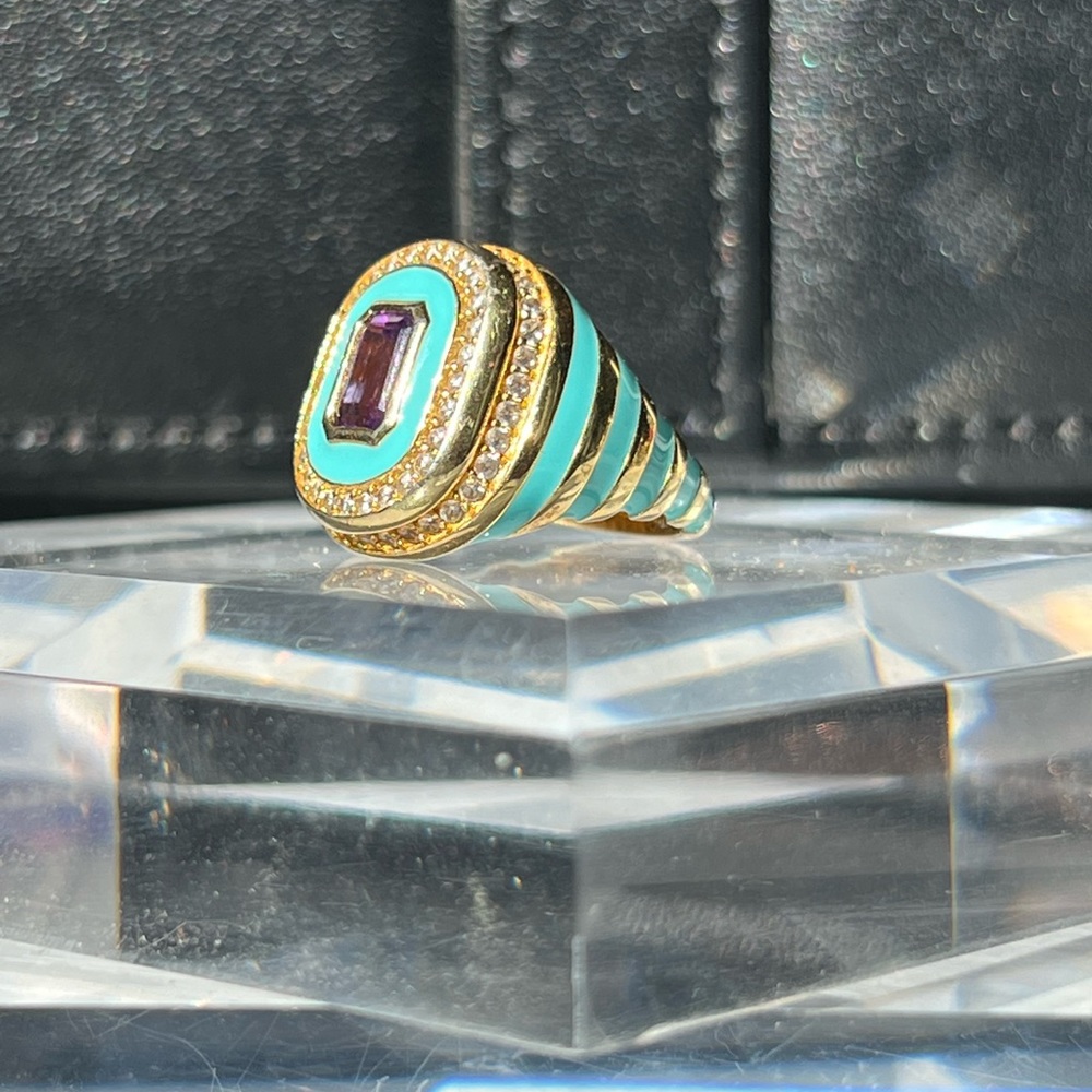 Amethyst Ring with enamel Inlay 18KT gold Plated